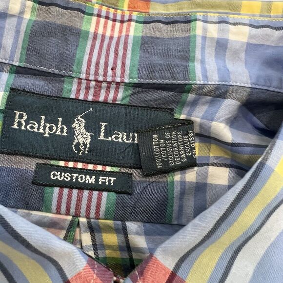 Polo Ralph Lauren Long Sleeve Plaid Preppy Vintage  Button Down Blue Madras Pony - Picture 2 of 8